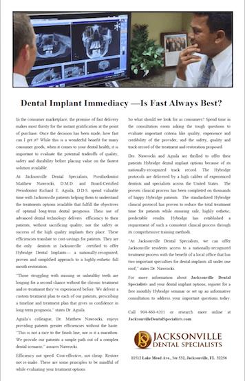 Dental Implant Article Featuring Dr. Nawrocki and Dr. Aguila