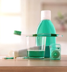 Series of oral care products on a table